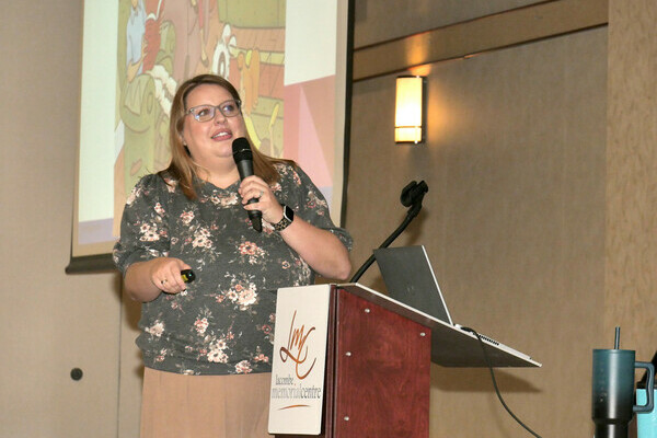 Danielle Hamelink, Educational Consultant for the Blind and Visually Impaired, leads a presentation on cerebral visual impairment (CVI), offering strategies and insight for classroom teachers during a Wolf Creek Public Schools-hosted session on March 18 i