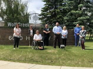 LEFT to RIGHT: Board Chair Pam Hansen, Trustee Kelly Lowry, Trustee Lorrie Jess, Trustee Brent Buchanan, Steven Prediger, Trustee Trudy Bratland, Superintendent Jayson Lovell, Vice Chair Luci Henry.