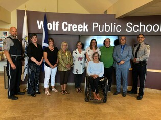 From left: Dave Lahucik, Lacombe County CPO; Danica Martin, Assistant Superintendent - Inclusive Learning Services; Barb Reaney, Director of Safe and Caring Schools; Trudy Bratland, Ward 3 Trustee; Kelly Lowry, Ward 5 Trustee; Pamela Hansen, Board Chair; 